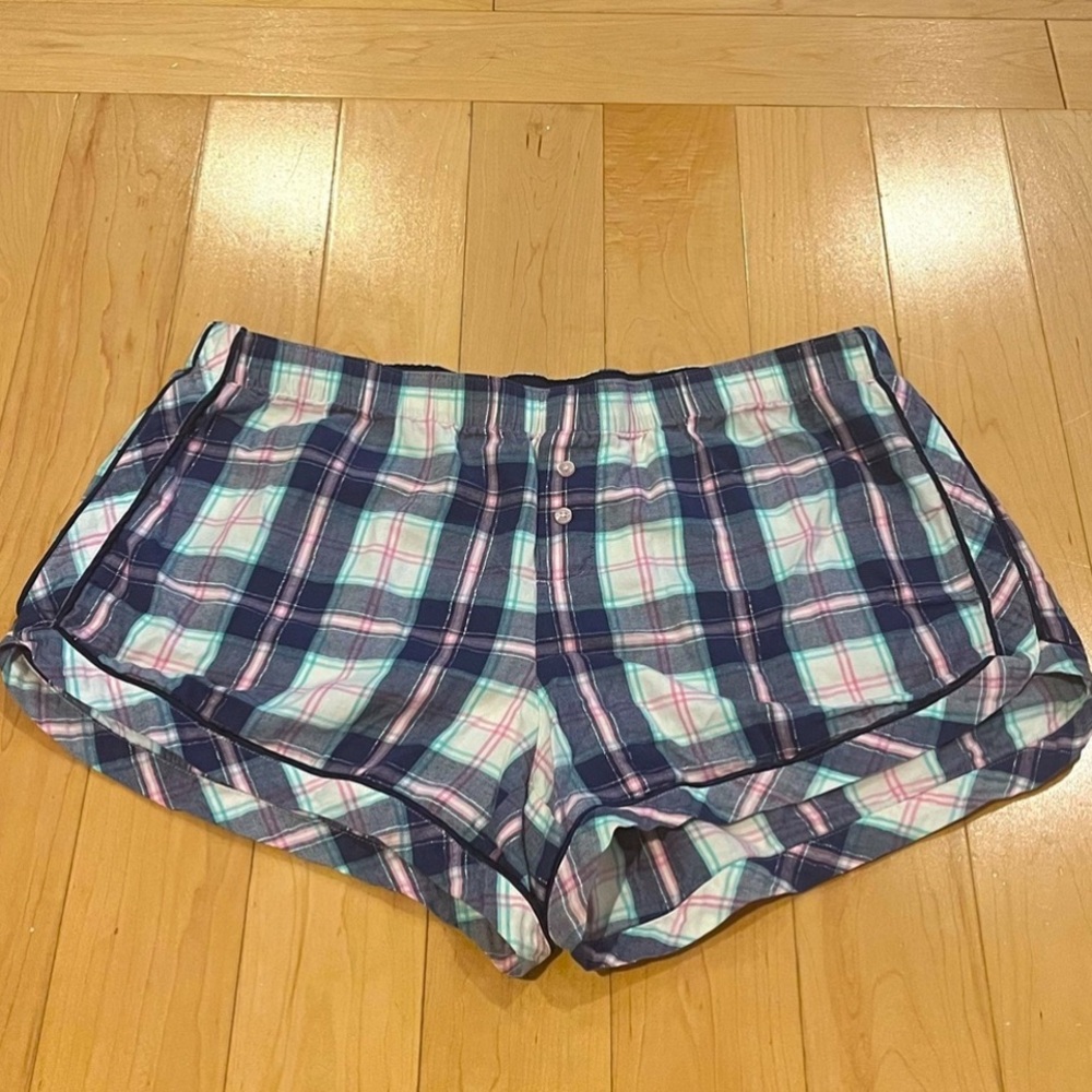 Victoria’s Secret Blue Pink Plaid Boxer Pajama Shorts - Size Medium